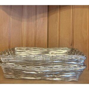 Vintage Silver Wire Rectangular Baskets Set of 2 Decorative Storage Serving